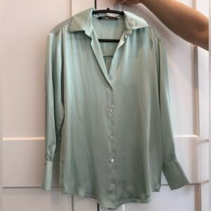 ZARA Satin Mint Green Shirt